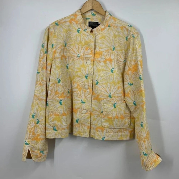 Pendleton Women's Cotton Spring Summer‎ Yellow and White Floral Jacket Size L - Picture 1 of 12